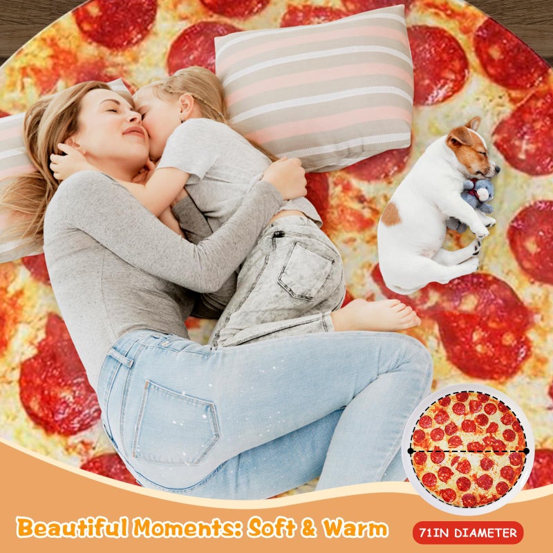 Lhedon Funny Pizza Blanket 71 Inch Novelty Gag Gifts for Men, Women, Teen Boys & Girls. White Elephant Gifts for Christmas & Birthday Realistic Round Food Throw Blanket Soft Flannel - Image 2